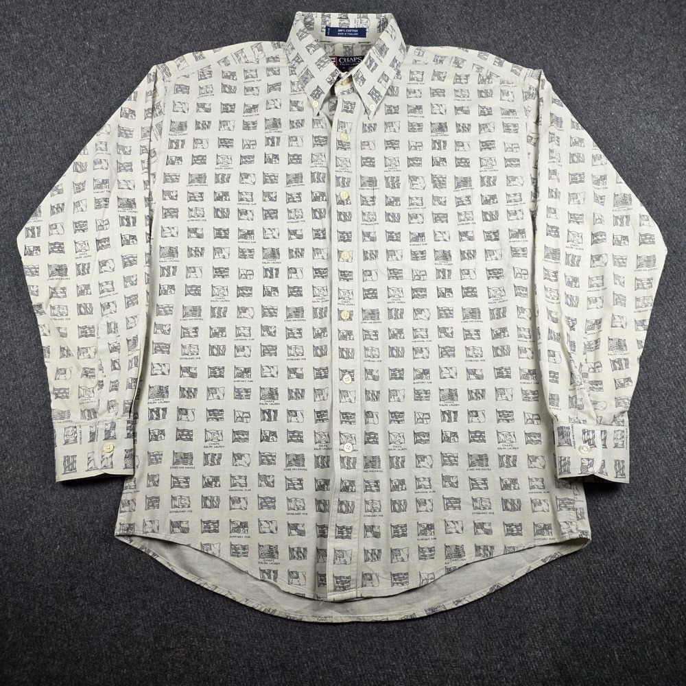 Vintage Chaps Ralph Lauren Button Down Shirt‎ Men M Beige Nautical Flag AOP 90s